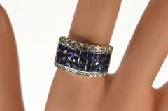 18K White Gold Princess Sapphire Diamond Scalloped Halo Ring