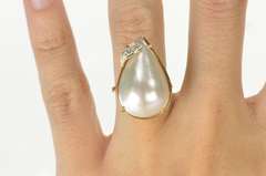 14K Yellow Gold Pear Pearl Diamond Accent Retro Statement Ring