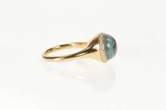 18K Yellow Gold Round Blue Topaz Cabochon Diamond Almaza Ring