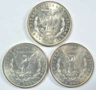 3 Diff. flashy-white BU Morgan Silver Dollars
