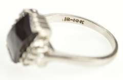 10K White Gold Faceted Black Onyx CZ Accent Retro Bypass Ring