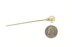 14K Yellow Gold Victorian Pearl Rose Cut Diamond Stick Pin