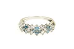 14K White Gold 1.08 Ctw Blue & White Diamond Band Ring