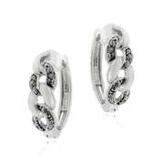 Sterling Silver Black Diamond Accent Infinity Huggie Earrings