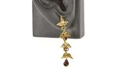 14K Yellow Gold Tiered Leaf Vine Dangle Garnet Statement Earrings