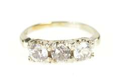 10K White Gold Three Stone Cubic Zirconia Retro Statement Ring
