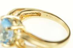 14K Yellow Gold Oval Blue Topaz Solitaire Statement Cocktail Ring