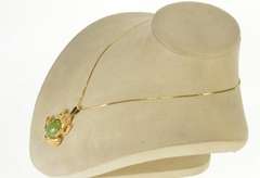 14K Yellow Gold Oval Jade Cabochon Frog Ruby Eye Accent Pendant