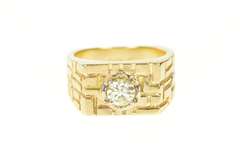 14K Yellow Gold 0.75 Ct Diamond Men's Geometric Statement Ring
