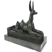 Egyptian Dog Bronze Sculpture on Marble Base Figurine