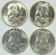 4 Diff. Choice BU Franklin Half Dollars 1948 to 1951