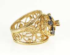 10K Yellow Gold 1.50 Ctw Floral Oval Sapphire Diamond Filigree Ring