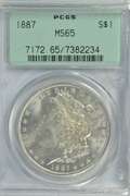 Solid Gem BU 1887 Morgan Silver Dollar. Old PCGS MS65