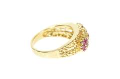 14K Yellow Gold Retro Ruby Floral Cluster Rope Statement Ring