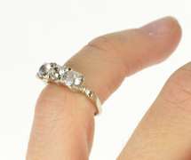 10K White Gold Three Stone Cubic Zirconia Retro Statement Ring
