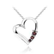 Sterling Silver Garnet Three Stone Floating Heart Necklace