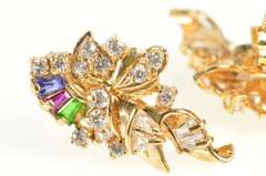 18K Yellow Gold Ornate Cubic Zirconia Encrusted Statement Earrings