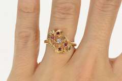 10K Yellow Gold Retro Ruby Diamond Wavy Heart Statement Ring