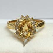 14kt Gold Citrine & Diamond Halo Ring