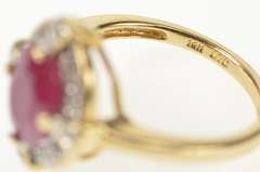 14K Yellow Gold Oval Natural Ruby Diamond Halo Engagement Ring
