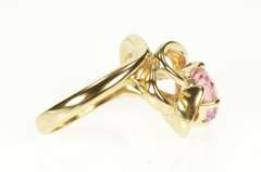 14K Yellow Gold Round Pink Topaz Solitaire Wavy Statement Ring