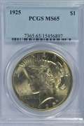 Gem BU 1925 Peace Silver Dollar. PCGS MS65