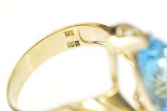 10K Yellow Gold Pear Blue Topaz Diamond Geometric Statement Ring