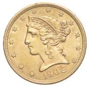 1902 $5.00 Liberty Head Gold Half Eagle