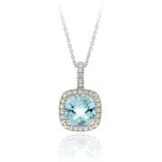 Sterling Silver Blue Topaz & Diamond Accent Square Pendant
