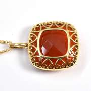 Vibrant Red Agate & Dia Pendant Necklace in 14K YG