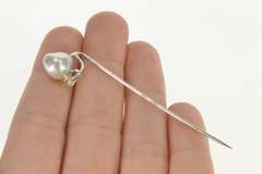 14K White Gold Victorian Pearl Diamond Accent Statement Stick Pin