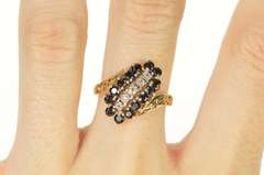 10K Yellow Gold Diagonal Diamond Sapphire Halo Cluster Bypass Ring