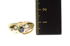 14K Yellow Gold Oval Sapphire Ruby Diamond Flush Statement Ring
