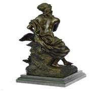 Woman and Swan Bronze Statue on Marble Base Sculpture