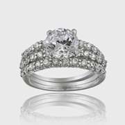 Sterling Silver Round CZ Bridal Engagement Stackable Ring Set