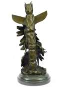 Indian Warrior with Totem Pole Bird Bronze Sculpture