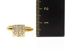 10K Yellow Gold Squared Retro Diamond Cluster Raised Ring
