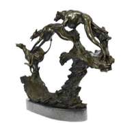 Three Wild Dogs Running on Marble Base Bronze Sculpture