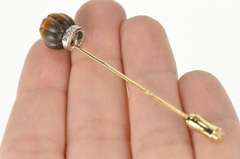 14K Yellow Gold Victorian Scalloped Tiger's Eye Diamond Stick Pin