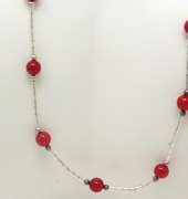 Coral Beaded Sterling Silver Necklace