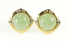 18K Yellow Gold Jade Cabochon Ornate Statement Clip Back Earrings