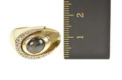 14K Yellow Gold Retro Black Star Sapphire Diamond Statement Ring