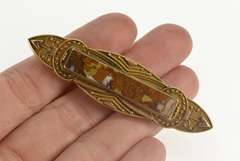 14K Yellow Gold Ornate Jasper Inset Milgrain Decorative Bar Pin/Brooch