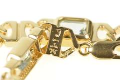 14K Yellow Gold Emerald Cut Blue Topaz Squared Chain Bracelet