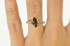 14K Yellow Gold Marquise Smoky Quartz Diamond Bypass Ring