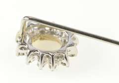10K White Gold Oval Natural Opal Diamond Halo Stick Pin
