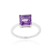 Sterling Silver Amethyst Solitaire Square Ring