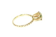 14K Yellow Gold 1960's Diamond Emerald Halo Flower Engagement Ring