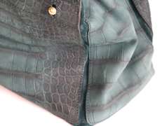 YSL Two Muse Green Croc Embossed Shoulder Bag