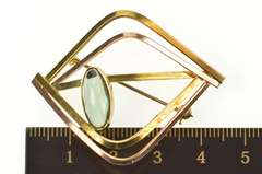 14K Yellow Gold Oval Flourite 1960's Geometric Statement Pin/Brooch